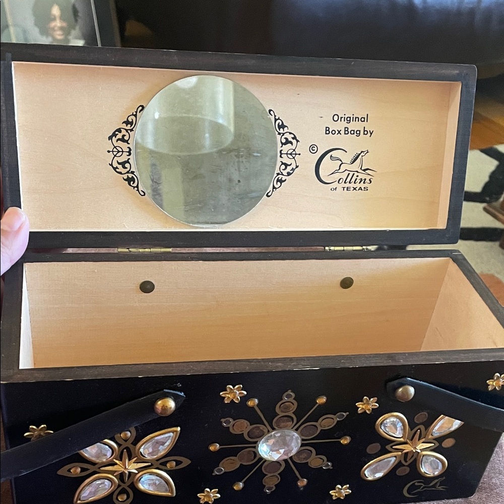 RARE Collins of Texas Wood Black Handheld Snowflake Embell Bag with Original Box - Picture 11 of 16